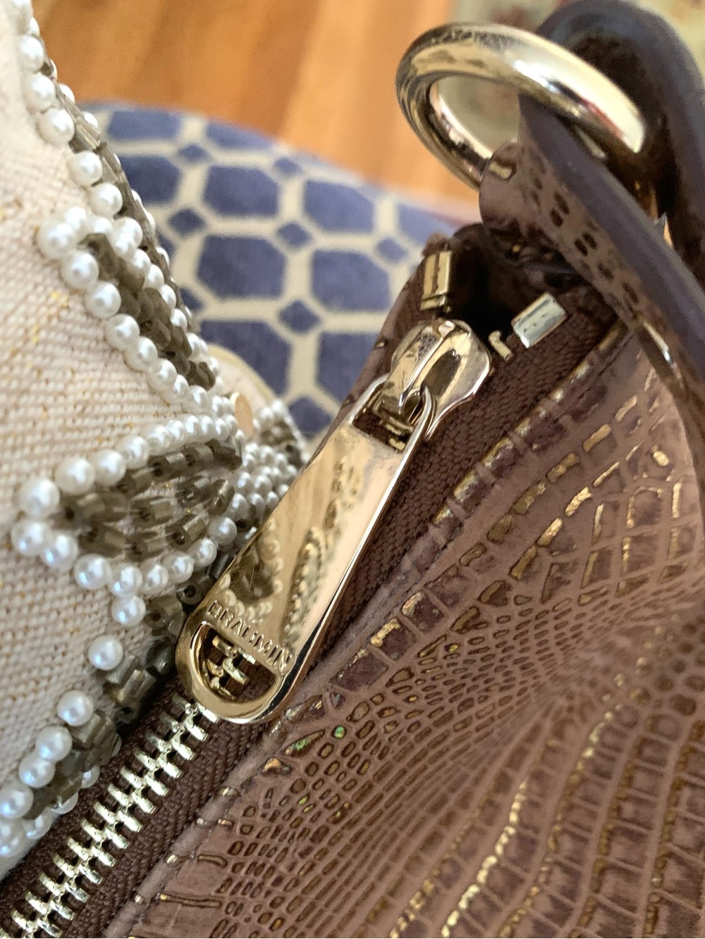 Brahmin Brown Croc-Embossed Shoulder Bag Gold accents - Picture 3 of 13